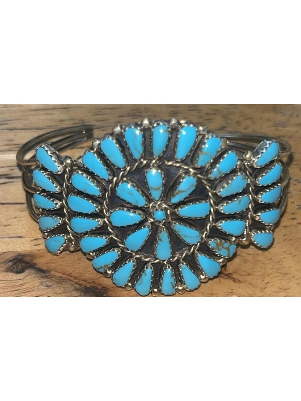 Navajo jewelry handmade sterling silver turquoise cluster bracelet/Cuff -Benally